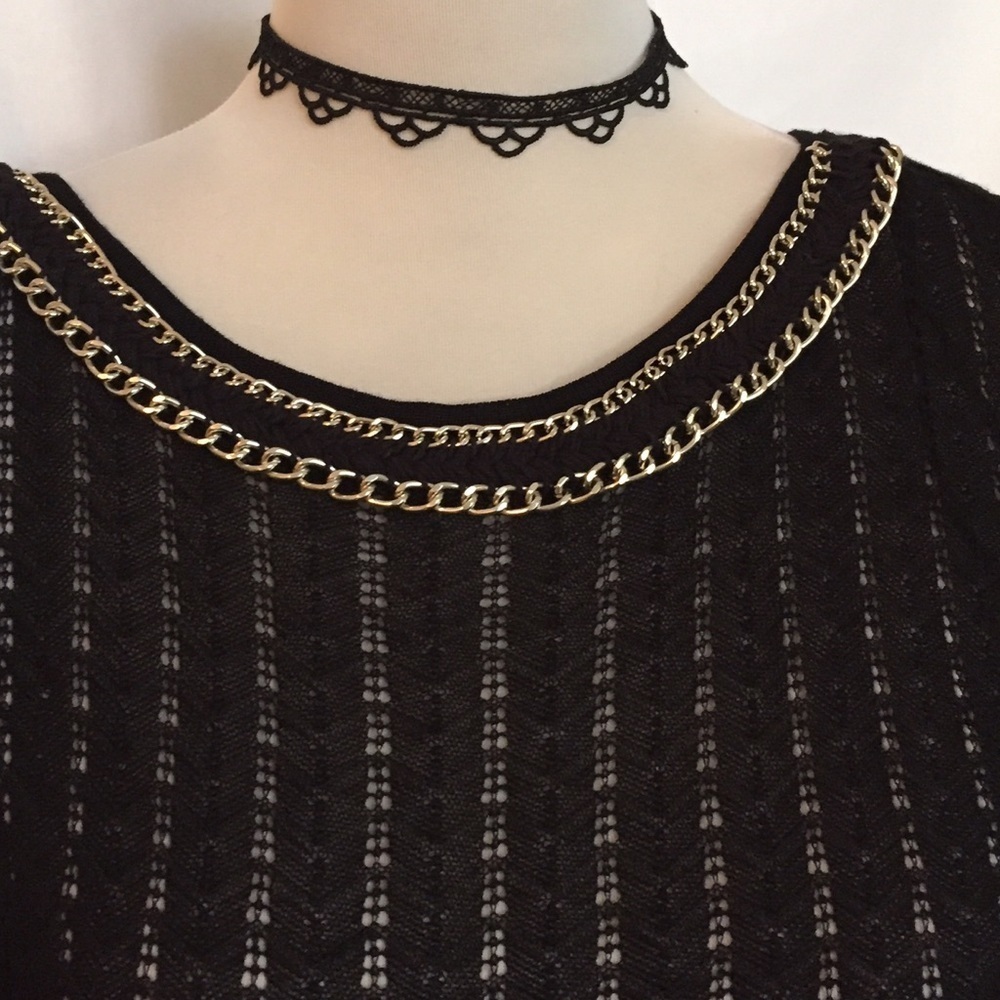 Cache Sheer Open Shoulder Chain Detail Knit Top - image 4